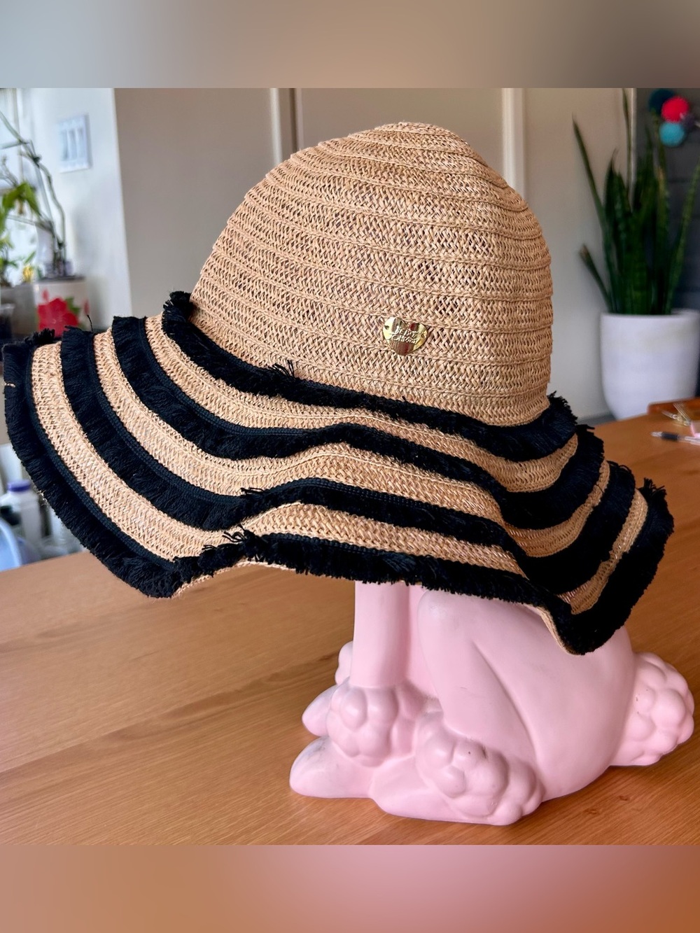 Betsey Johnson Tan and Black Striped Hat